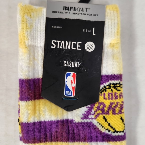 NWT Men's Los Angeles Lakers Tie Dye Stance Crew Socks - Picture 2 of 15